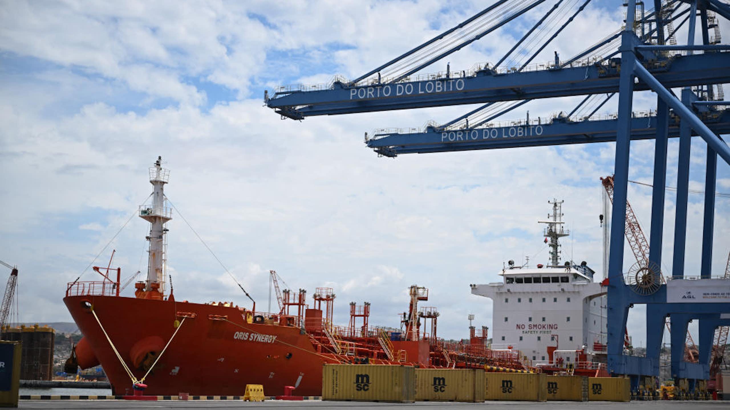 Docked ship and cranes