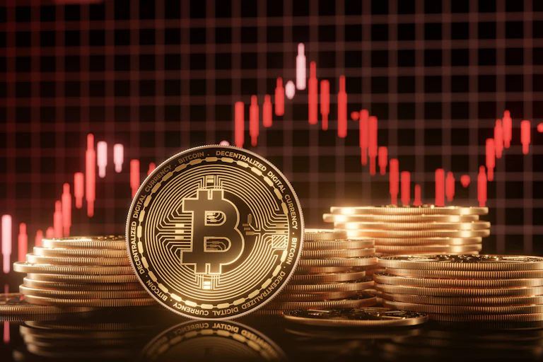 Bitcoin devant un cours de bourse.