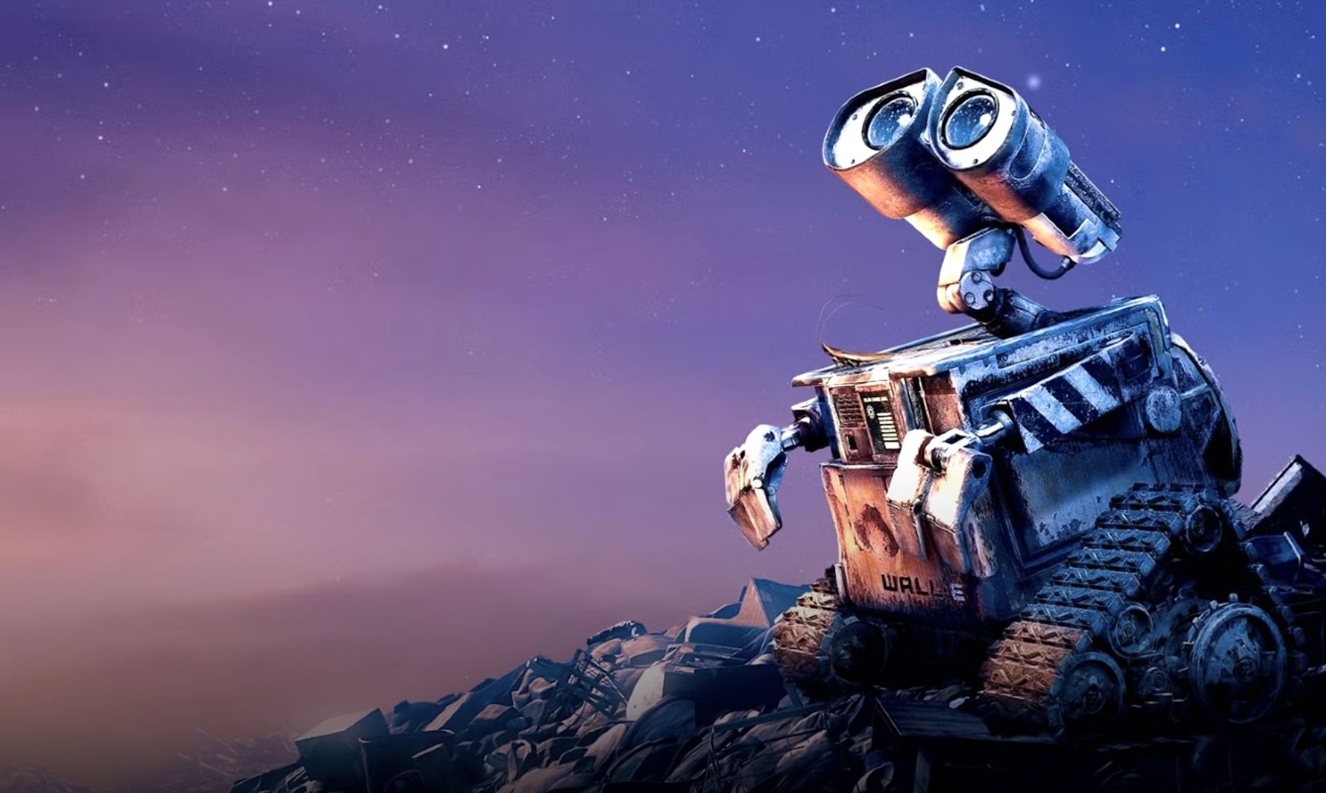 A little robot looking up at the sky from Earth.