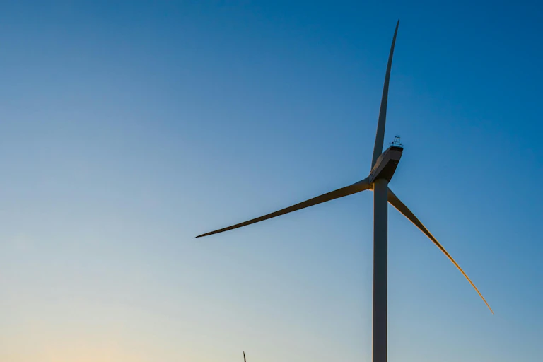 wind turbine at sunrise.