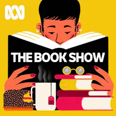 logo: The Book Show, illustration of a face and book pile
