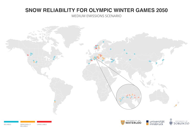 a map of the world highlighting potential sites for the games