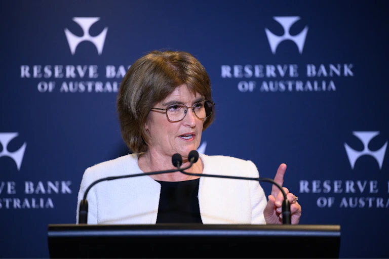 Reserve Bank of Australia (RBA) Governor Michele Bullock addresses media during a press conference in Sydney,