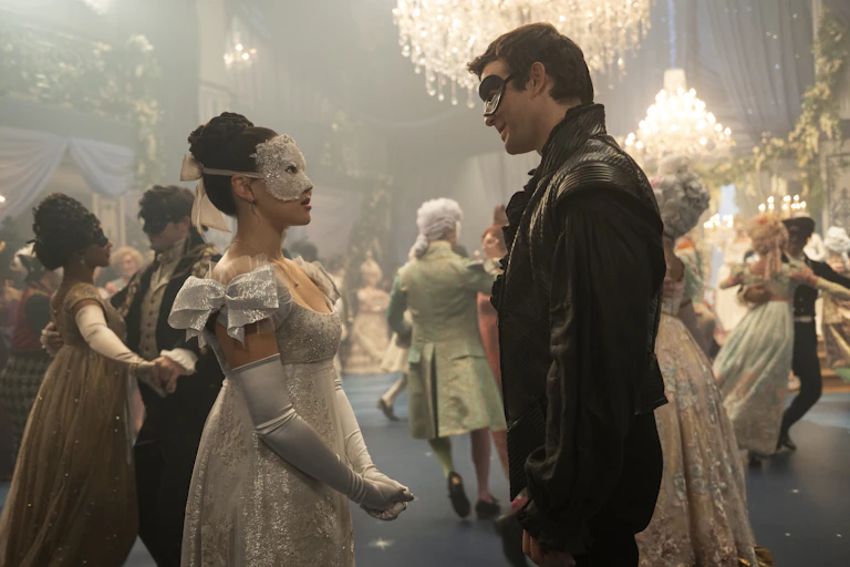 Two characters in masks at a ball.