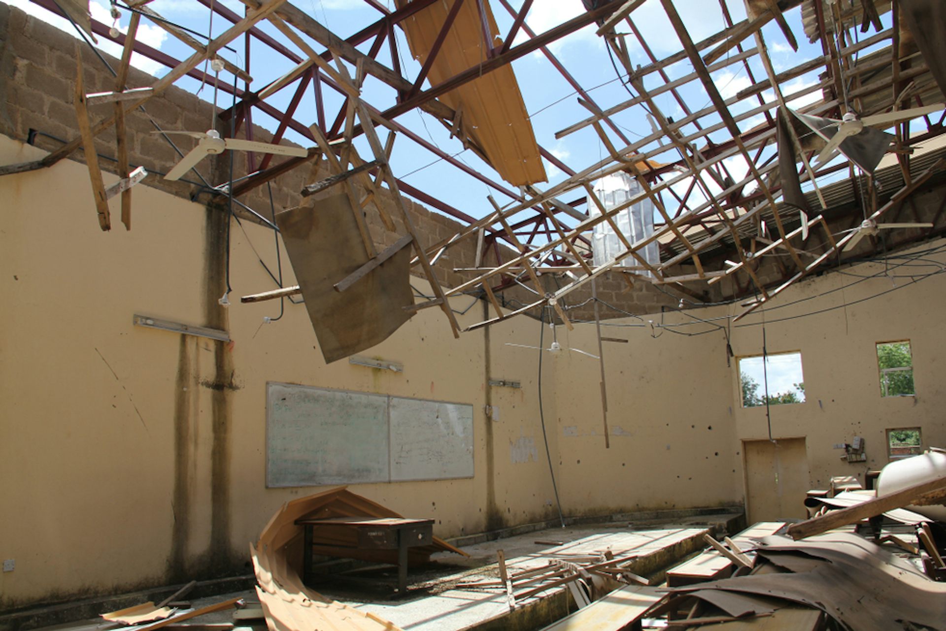 Interior of a room with the roof destroyed