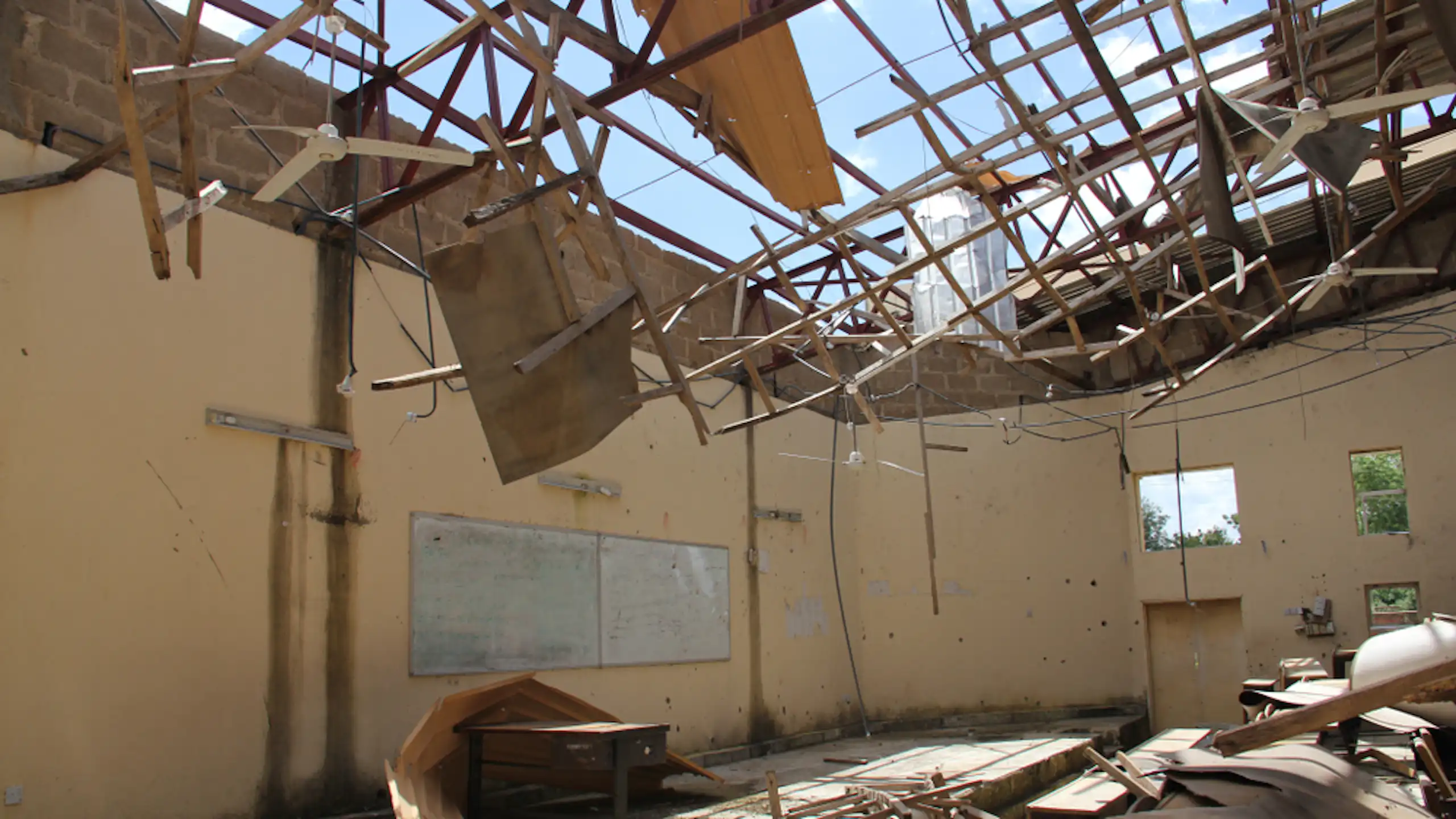 Interior of a room with the roof destroyed