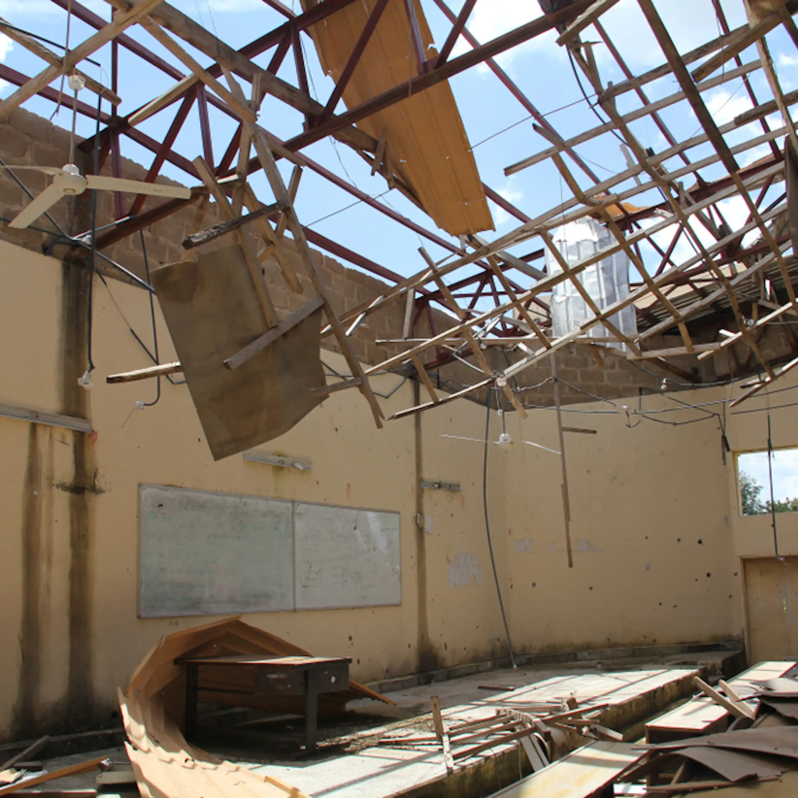 Interior of a room with the roof destroyed
