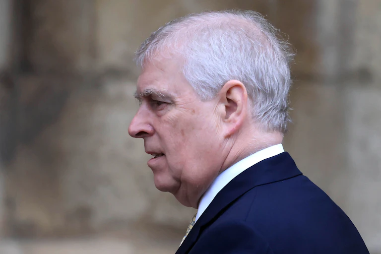 Side profile view of Andrew Mountbatten Windsor at an event in 2024