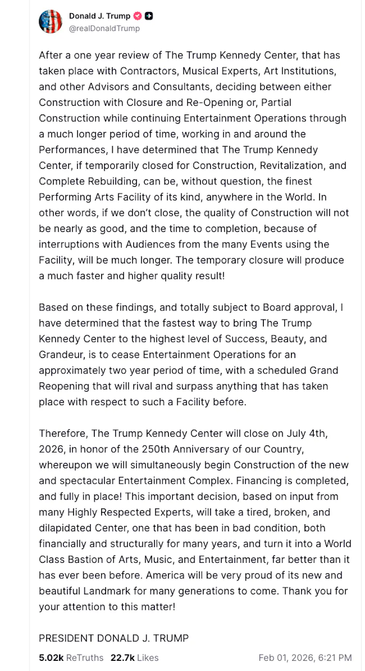 A long post by Donald Trump.