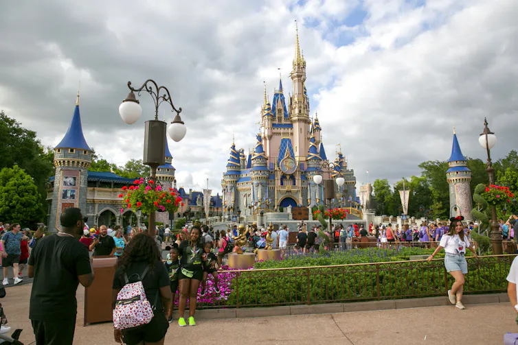 People visit a theme park.