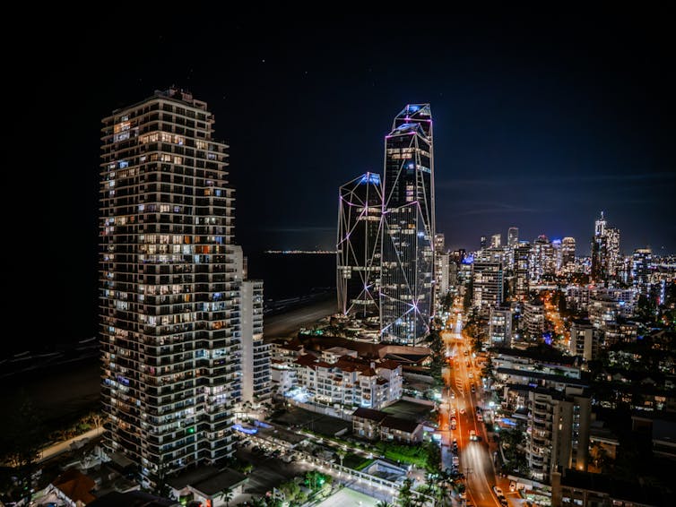 Gold Coast tall buildings at night