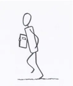 Cartoon child carrying a school notebook, running.