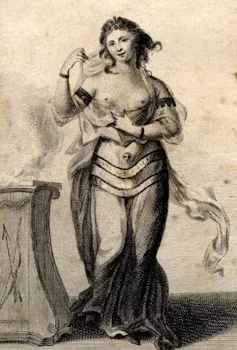 A drawing of Chudleigh with her breasts exposed