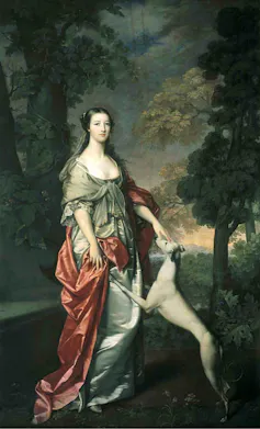 Portrait of Elizabeth Gunning with her pet dog