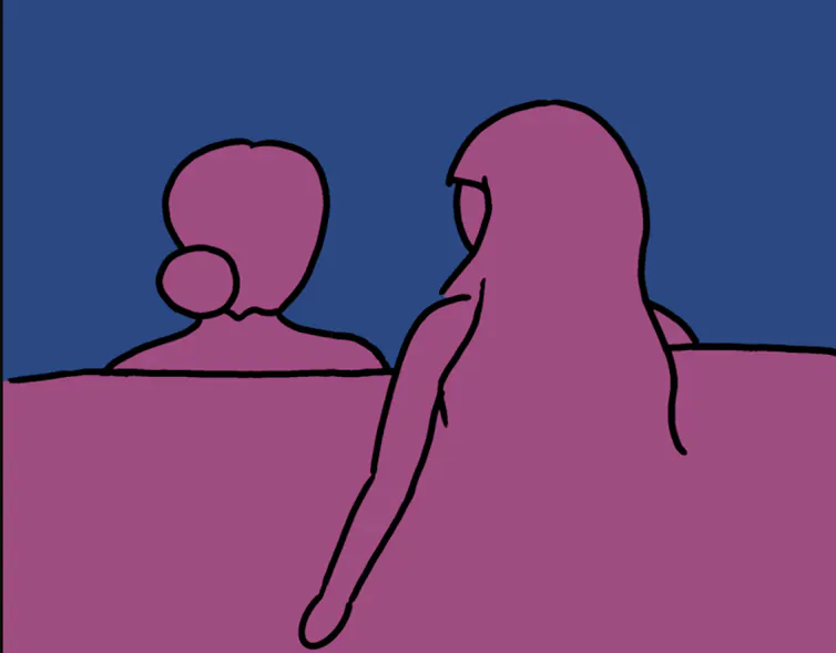 Illustration of a couple sat on a sofa