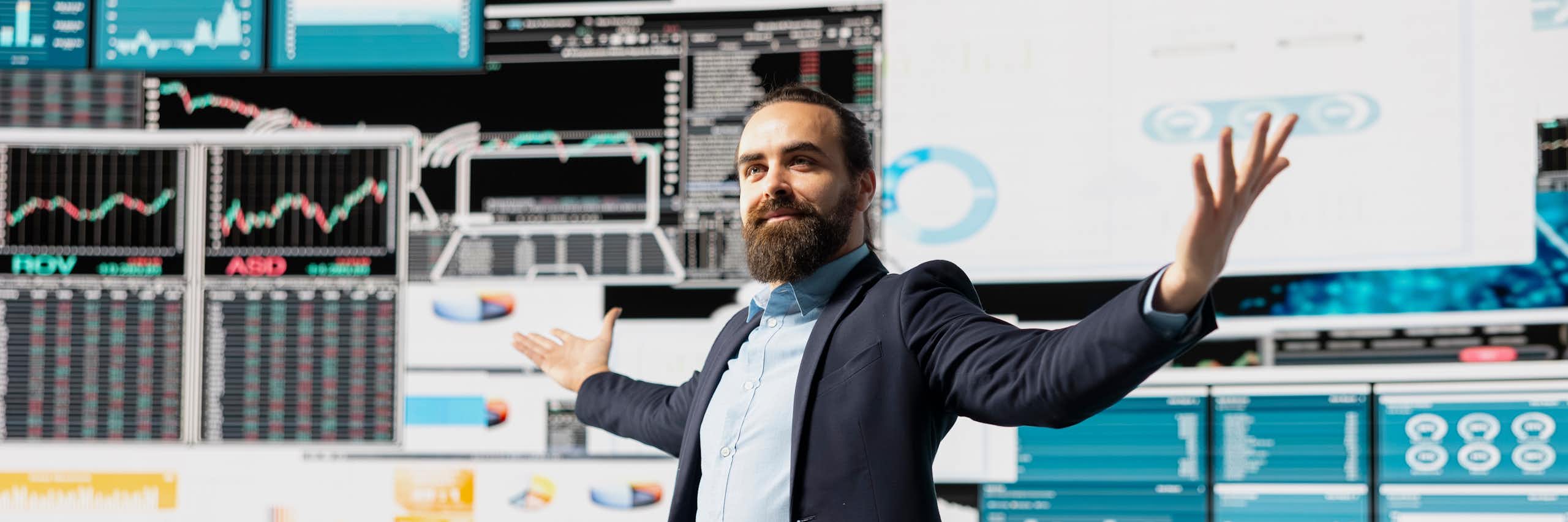 Homme devant un tableau de bord