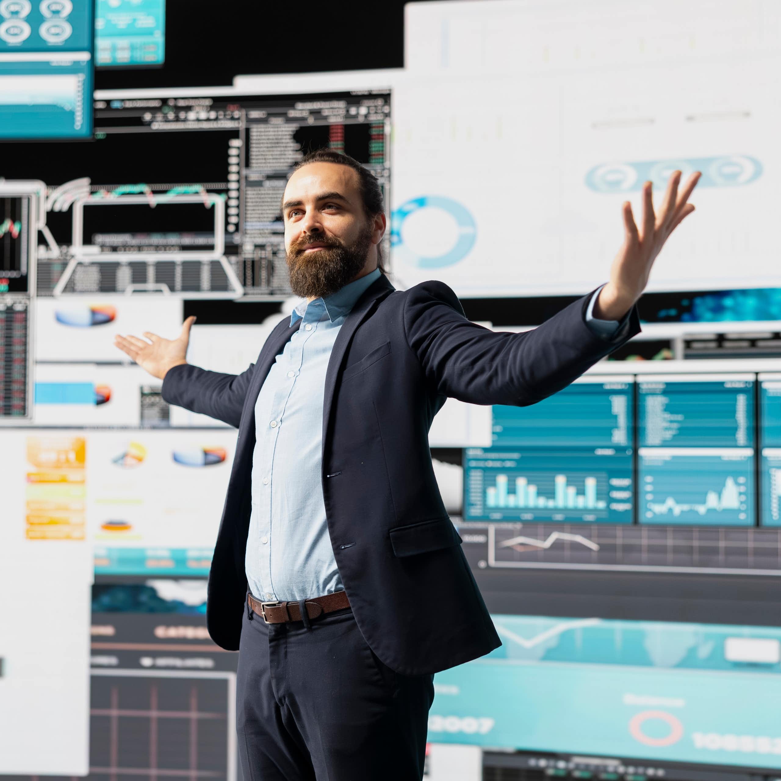 Homme devant un tableau de bord