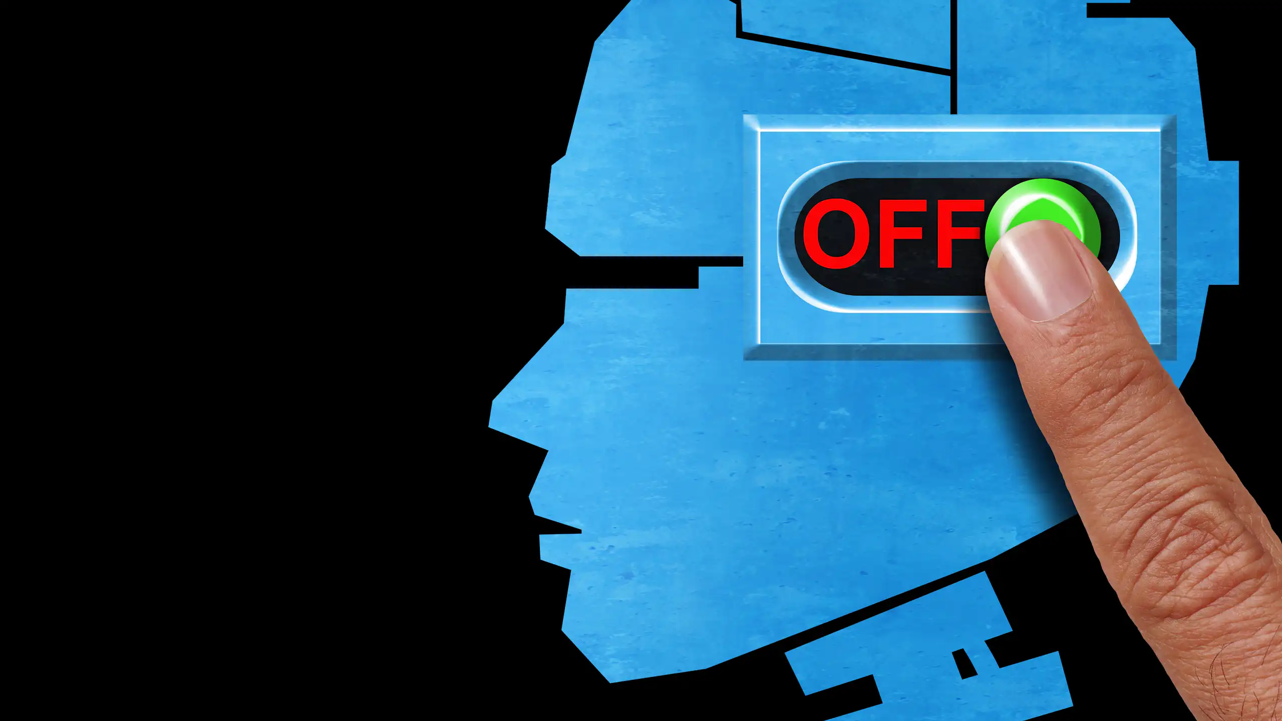 Un dit prem el botó "off" al cap d'un robot