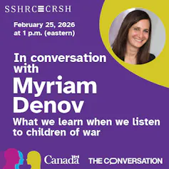 Póster del evento: En conversación con Miriam Denov, 25 de febrero a la 1:00 p.m. ET