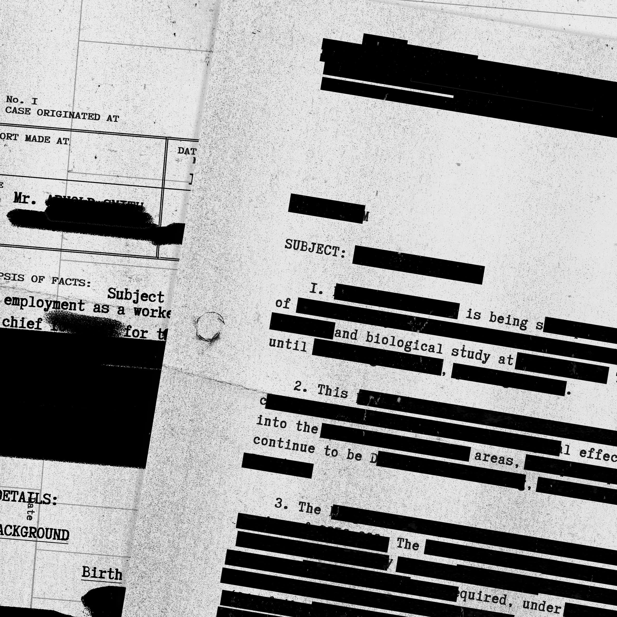 A stock photo montage of redacted documents.