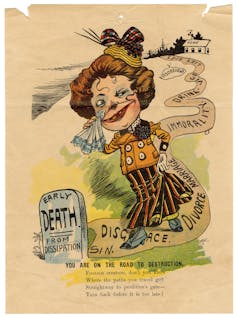 A caricature of a woman walking up a path.