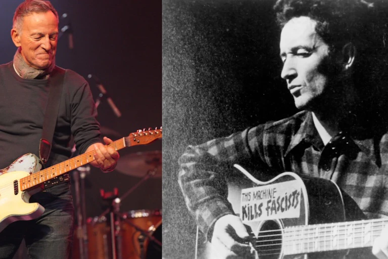 Composite image: Springsteen and Guthrie.