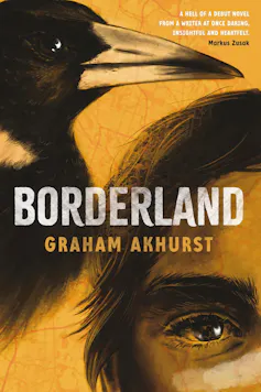 Book cover: Borderland - pictures a magpie and a child's head