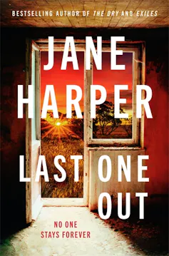 book cover: Last One Out - a house looking out onto an outback sunset and field