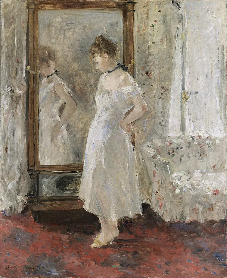 Painting of a woman looking in a mirror