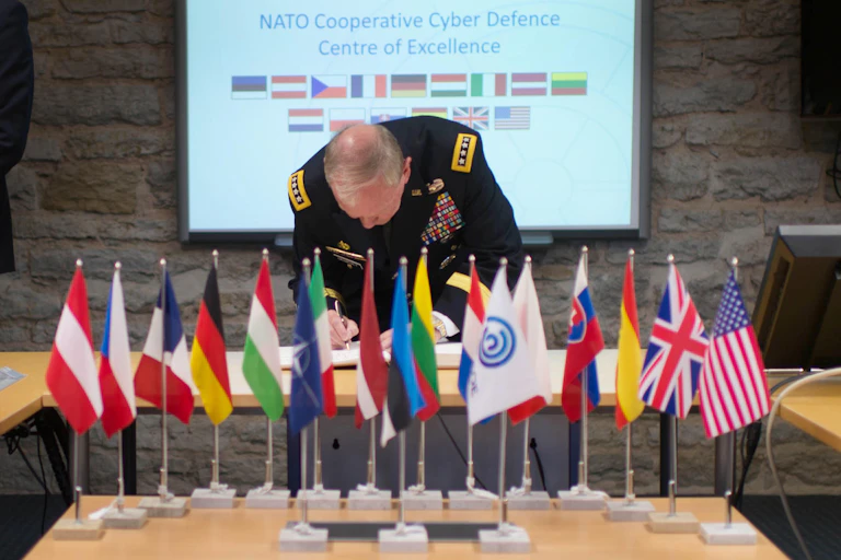 Martin Dempsey, then chairman of the US Joint Chiefs of Staff, at the Nato Cyber Defence Center of Excellence in Tallinn, Estonia, in 2015.