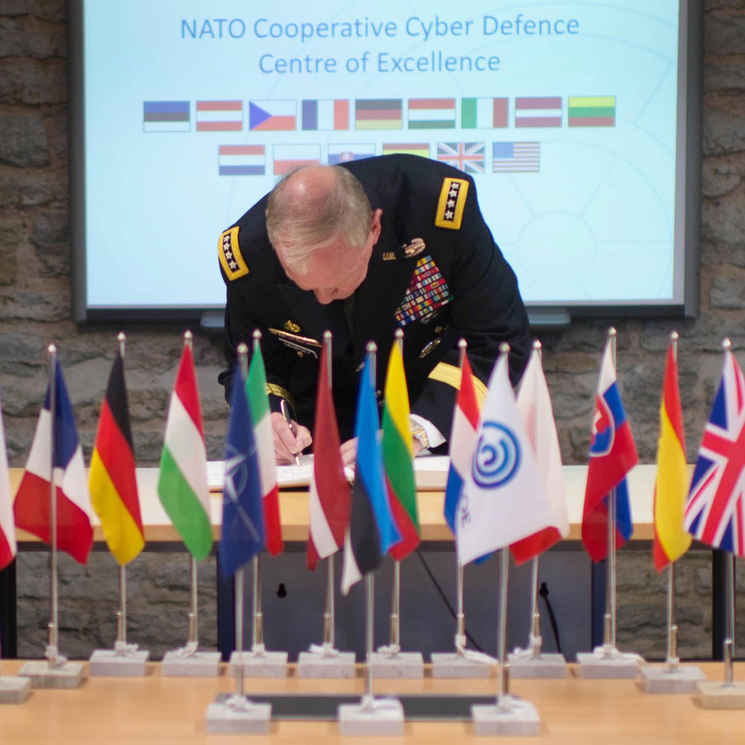 Martin Dempsey, then chairman of the US Joint Chiefs of Staff, at the Nato Cyber Defence Center of Excellence in Tallinn, Estonia, in 2015.