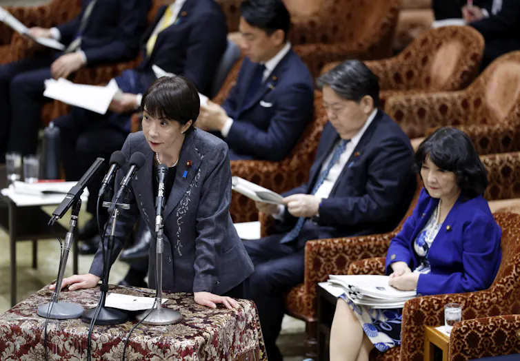 Sanae Takaichi speaks during a House of Representatives meeting.