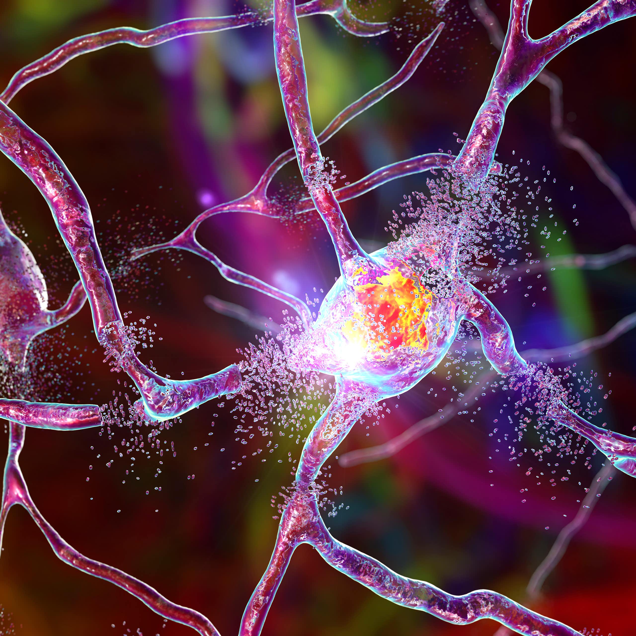 Moltes neurones creuant-se i una explosió al mig de la més gran.