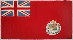 A red flag with a Union Jack in the top left corner.