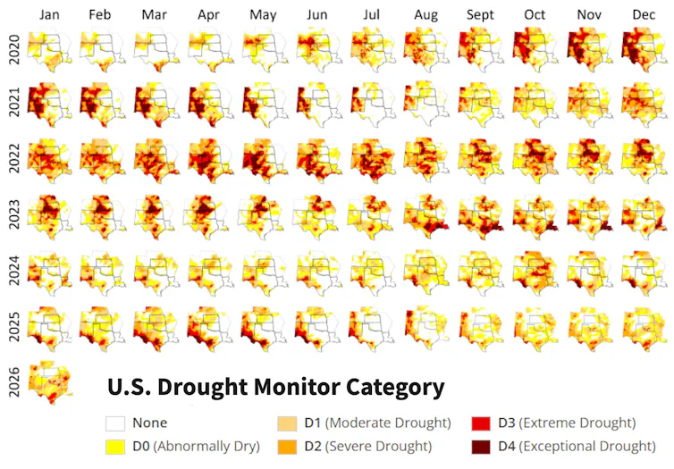 Maps show how the current drought progressed and moved around the region. It was at its height in 2022.
