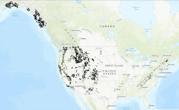 A US map shows lots of roadless areas in Alaska, Idaho and Montana, as well as in other western states.