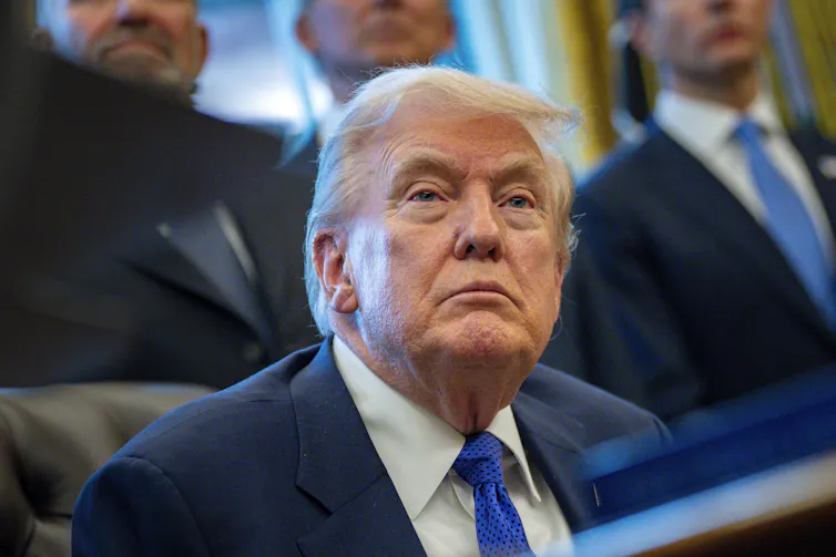 Donald Trump at a meeting in the Oval Office.