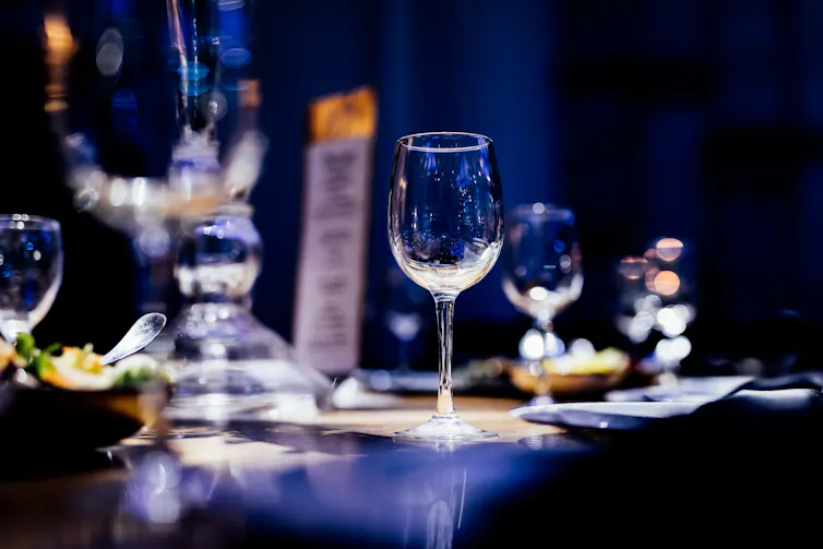 blurry shot of a table at a high-end restaurant.