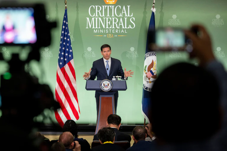 Secretary of State Marco Rubio speaks at a news conference
