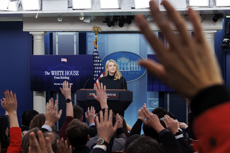 White House press secretary, Karoline Leavitt, addresses the press pool.
