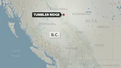 Mapa que muestra un punto cerca de la lĆnea de puntos que es la frontera entre Alberta y BC.