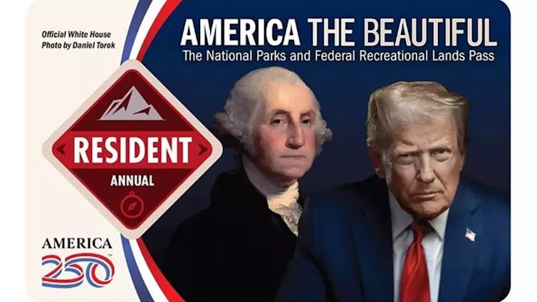 The National Park Service annual resident pass, which features George Washington and Donald Trump.
