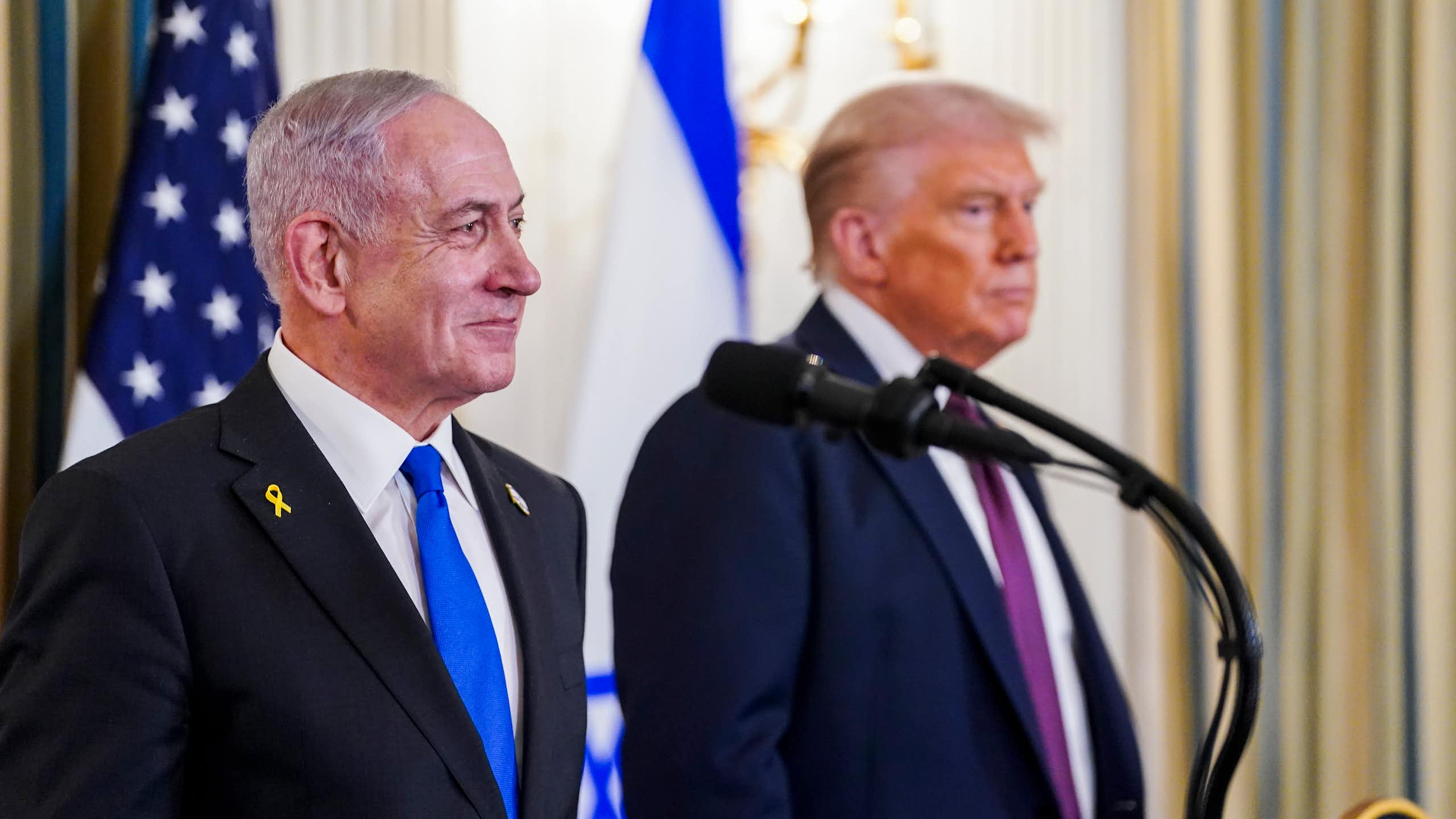 Donald Trump and Benjamin Netanyahu at a joint White House press conference.