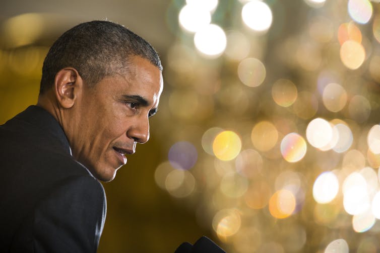 Obama attends a press conference in 2015.