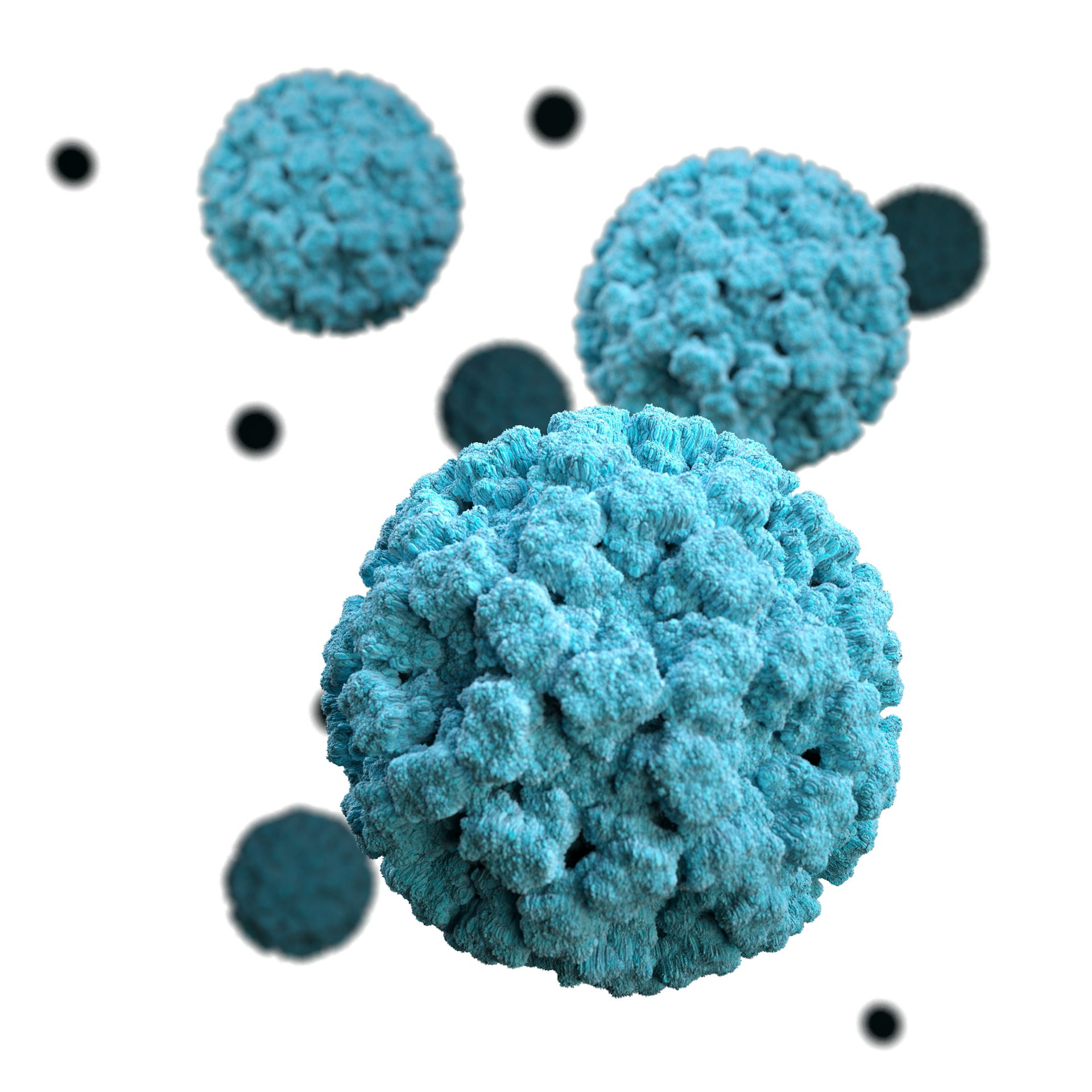 Illustration of blue norovirus particles