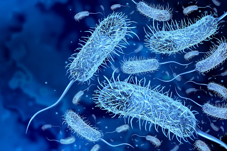 Bacteria on a blue background.