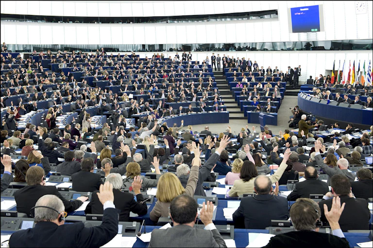 EU parliamentarians cast their vote.