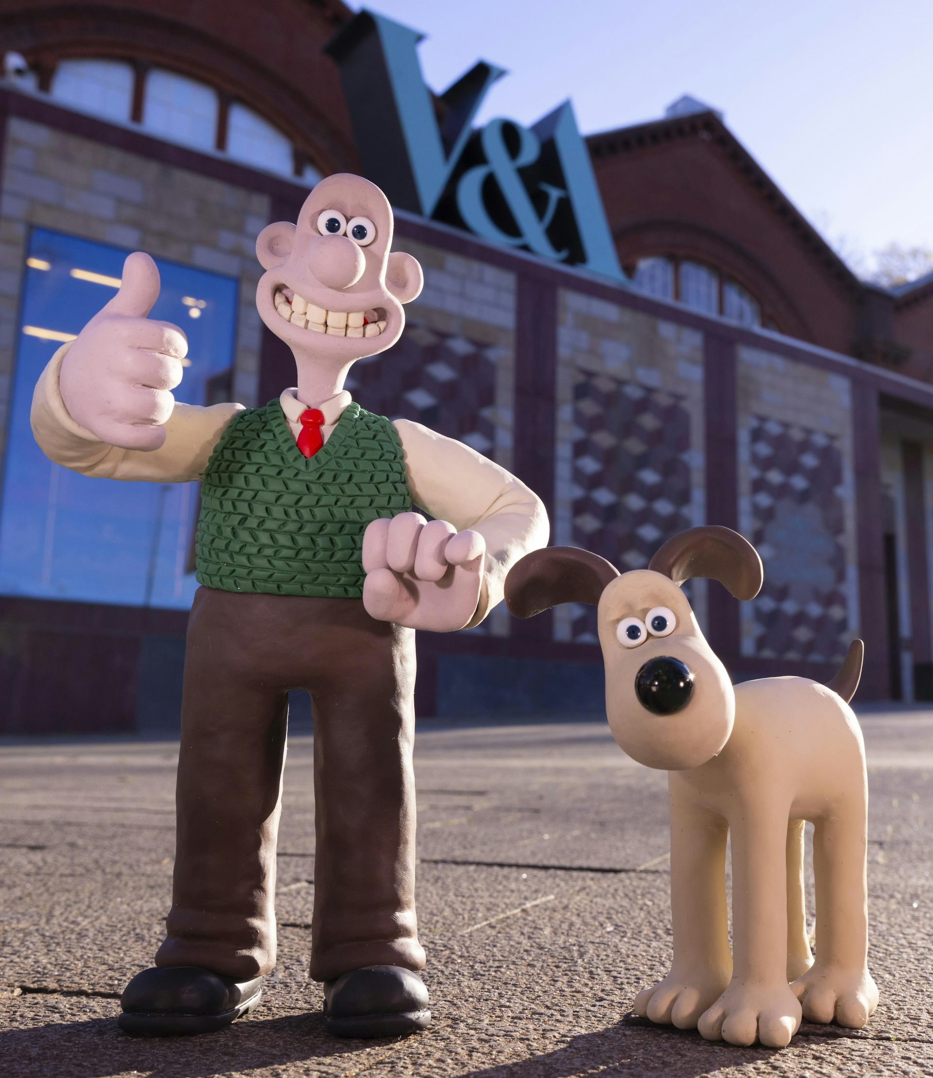 The Wallace and Gromit characters outside the V&A museum.