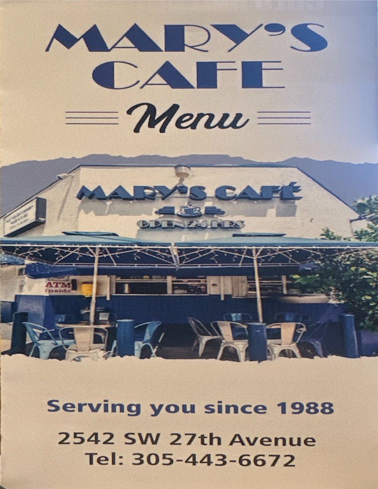 Mary's Cafe Miami menu