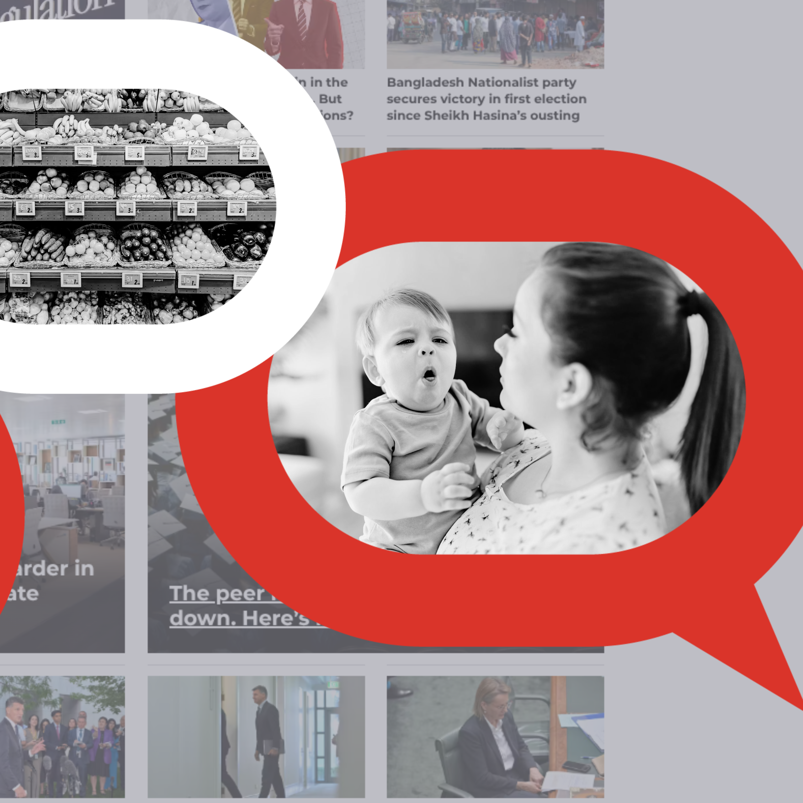 A montage representing issues of real estate, inflation and whooping cough.